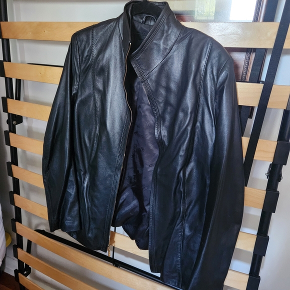 Cole Haan Women's Black Leather Jacket - Picture 1 of 5